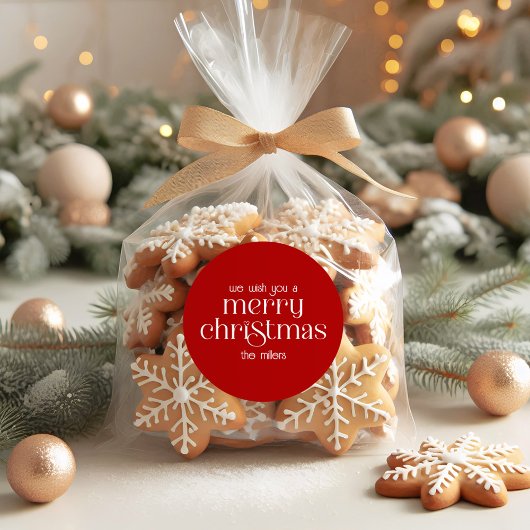 クリスマステーマデザインレッドレトロタイポグラフィ ラウンドシール