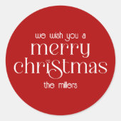 クリスマステーマデザインレッドレトロタイポグラフィ ラウンドシール (正面)