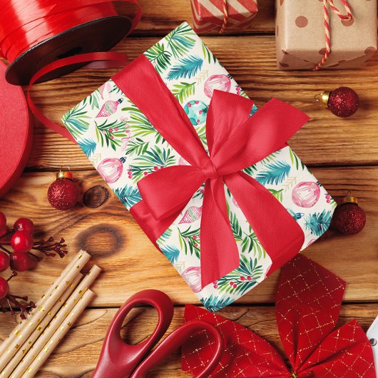 クリスマステーマパターンオーナメント緑 ラッピングペーパー