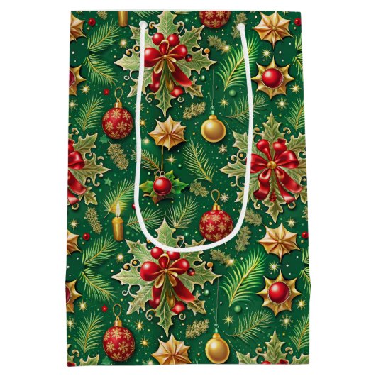 クリスマステーマフェスティバルカラフルパターン ミディアムペーパーバッグ (裏面)