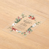 クリスマステーマフローラフレームホリデーパーティー アクリル招待状 (レイダウン)