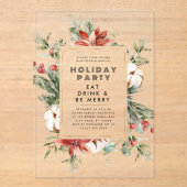 クリスマステーマフローラフレームホリデーパーティー アクリル招待状 (正面)