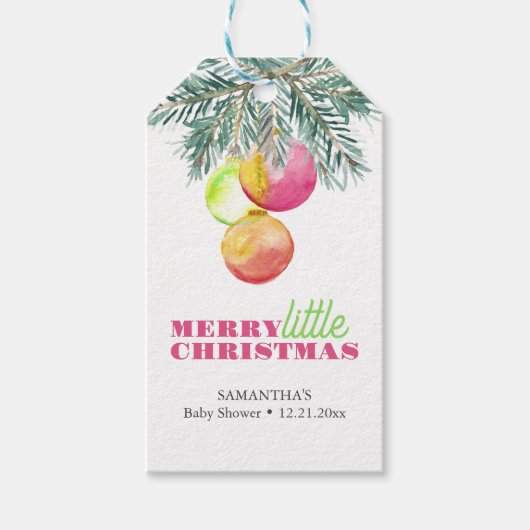 クリスマステーマベビーシャワーピンク&グリーン ギフトタグ (正面)
