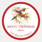 クリスマステーマメリークリスマスハミングバード ラウンドシール (正面)