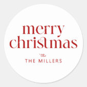 クリスマステーマメリークリスマスレトロタイポグラフィ ラウンドシール (正面)