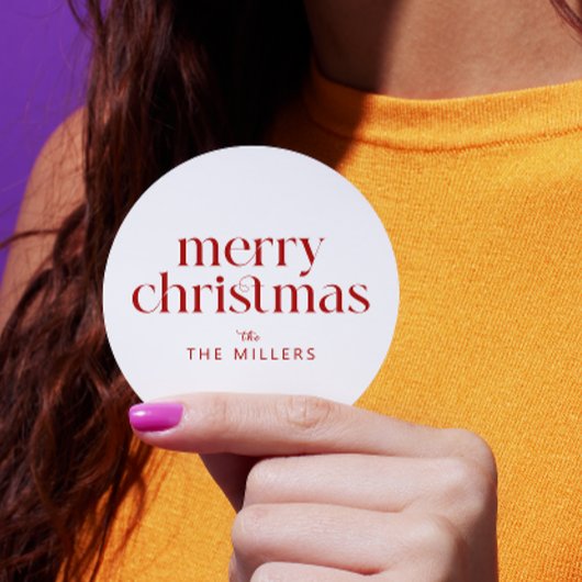 クリスマステーマメリークリスマスレトロタイポグラフィ ラウンドシール