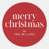 クリスマステーマメリークリスマスレトロタイポグラフィ ラウンドシール (正面)