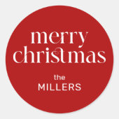 クリスマステーマレトロメリークリスマスタイポグラフィ ラウンドシール (正面)