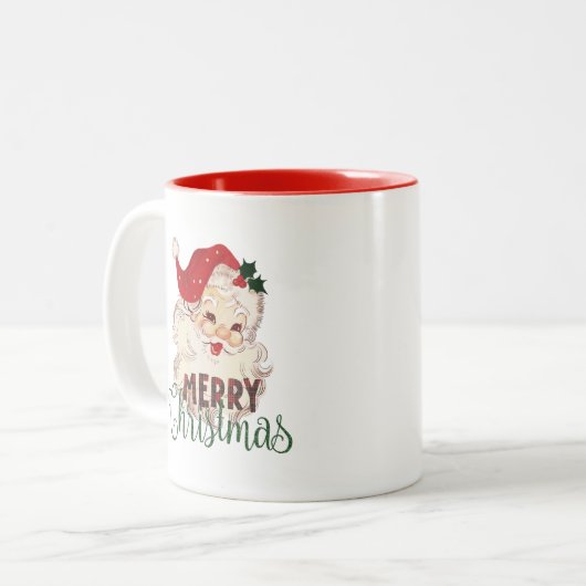 クリスマステーマヴィンテージサンタメリークリスマス ツートーンマグカップ (正面左)