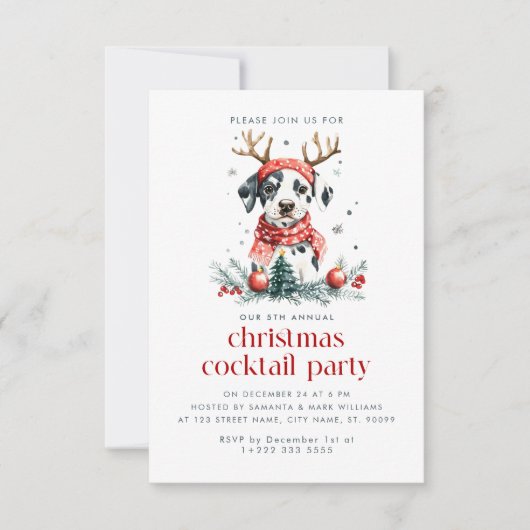 クリスマステーマ子犬クリスマスカクテルパーティー サンキューカード (正面)