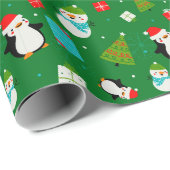 クリスマステーマ柄かわいい子の緑のギフトラップ ラッピングペーパー (ロールコーナー)