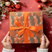 クリスマステーマ模様の緑の白い花 ラッピングペーパー