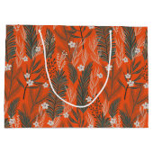 クリスマステーマ模様の緑の白い花 ラージペーパーバッグ (裏面)