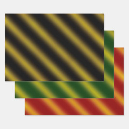 クリスマステーマ波形金ゴールド&ブラック、グリーン、レッド ラッピングペーパーシート