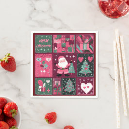 クリスマステーマ紫とピンクのメリークリスマス スタンダードカクテルナプキン