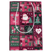 クリスマステーマ紫とピンクのメリークリスマス ミディアムペーパーバッグ (正面)