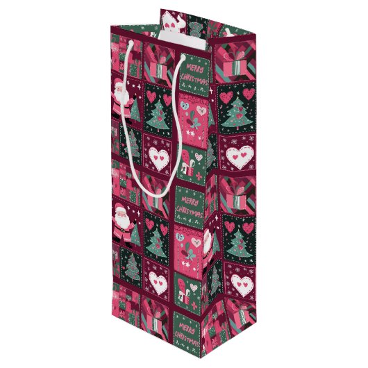 クリスマステーマ紫とピンクのメリークリスマス ワインギフトバッグ (裏面アングル)