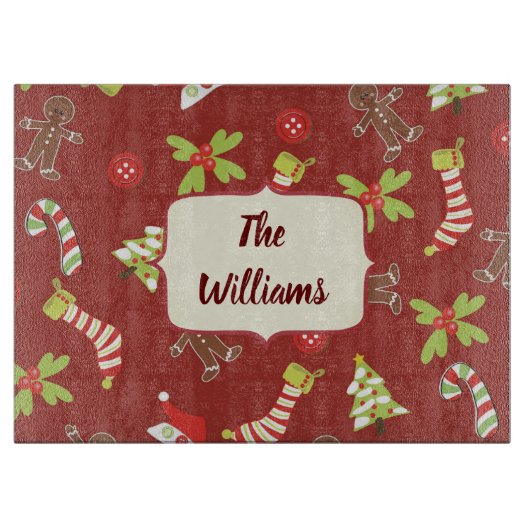 クリスマステーマ赤と緑 カッティングボード (正面)