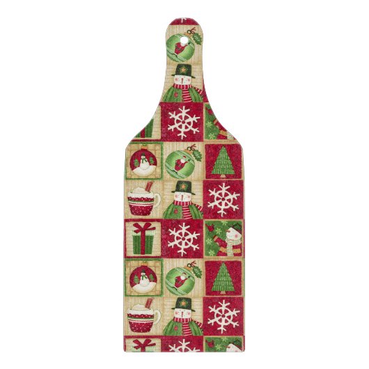 クリスマステーマ雪だるまスノーフレークスレッドグリーン金ゴールド カッティングボード (正面)