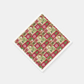 クリスマステーマ雪だるまスノーフレークスレッドグリーン金ゴールド スタンダードカクテルナプキン (角)