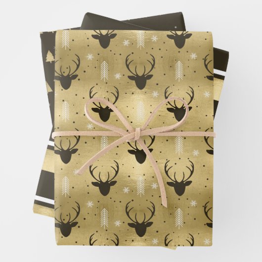 クリスマスディアアストライプントラーの木の金ゴールド/Br ID864 ラッピングペーパーシート (インサイチュ)
