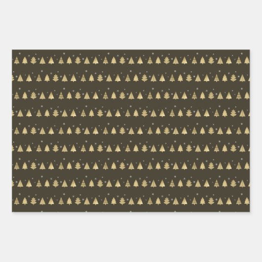 クリスマスディアアストライプントラーの木の金ゴールド/Br ID864 ラッピングペーパーシート (正面3)