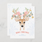 クリスマスディアアントラーウォーターカラーホリーバラ雪 シーズンポストカード (正面/裏面)