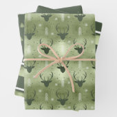 クリスマスディアアントラーストライプ、モミの木ID864 ラッピングペーパーシート (インサイチュ)