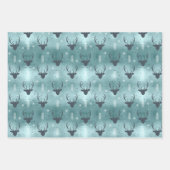 クリスマスディアアントラーストライプ、木々のティール(緑がかった色)ID864 ラッピングペーパーシート (正面)