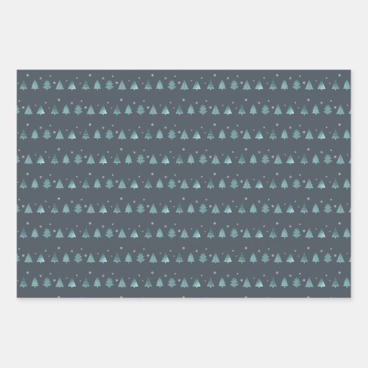 クリスマスディアアントラーストライプ、木々のティール（緑がかった色）ID864 ラッピングペーパーシート (正面3)