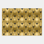 クリスマスディアアントラーストライプ、木々の金ゴールドID864 ラッピングペーパーシート (正面)