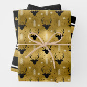 クリスマスディアアントラーストライプ、木々の金ゴールドID864 ラッピングペーパーシート (インサイチュ)