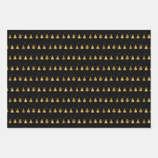 クリスマスディアアントラーストライプ、木々の金ゴールドID864 ラッピングペーパーシート (正面3)