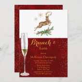 クリスマスディアアントラーバーガンディ金ゴールドブランチバブーブリー 招待状 (正面/裏面)