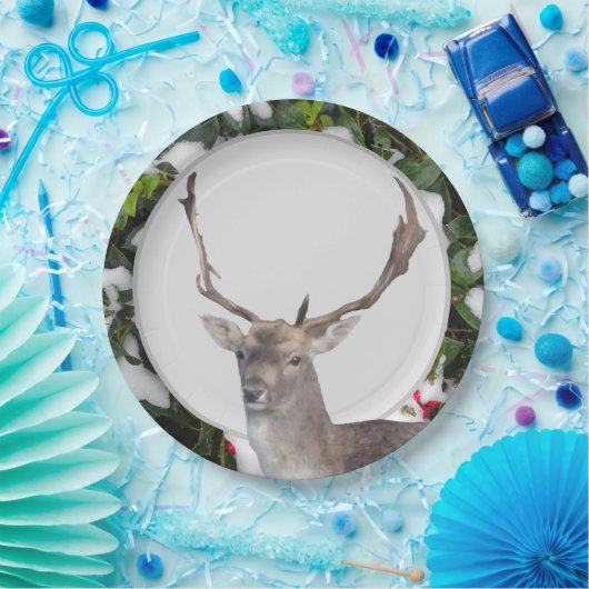 クリスマスディアウィズホリー紙プレート ペーパープレート (パーティー)