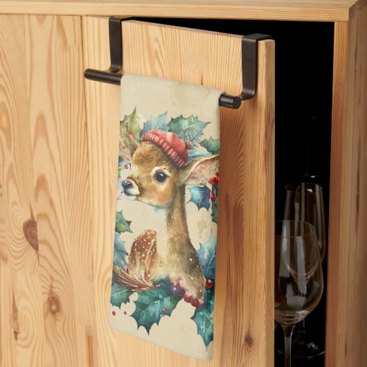 クリスマスディアウィンターウォーター色おもしろい動物 キッチンタオル (三つ折り)