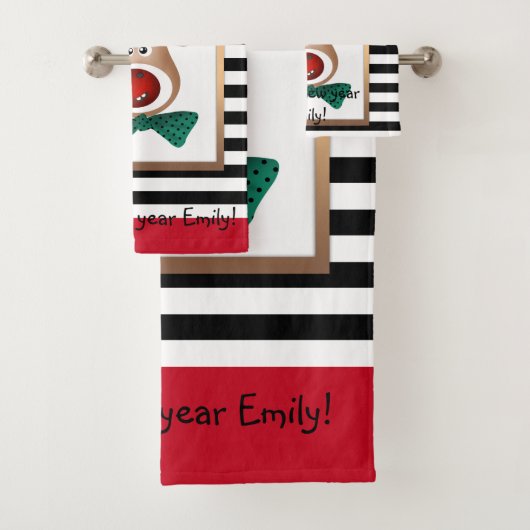 クリスマスディアカストライプのード白黒祝 バスタオルセット (インサイチュ)