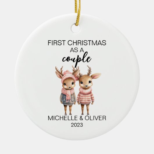 クリスマスディアカップルパーソナライズされた セラミックオーナメント (正面)