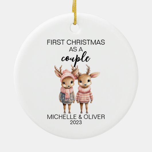 クリスマスディアカップルパーソナライズされた セラミックオーナメント (裏面)