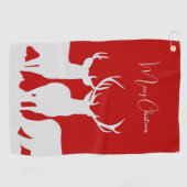 クリスマスディアトナカイシンプルの休日クラシック赤 ゴルフタオル (横)