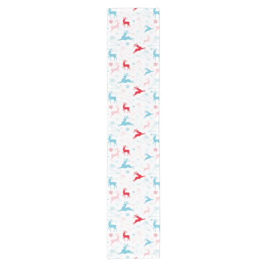 クリスマスディアパターンブルーレッドホワイトノルディック ショートテーブルランナー (正面)