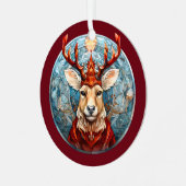 クリスマスディアヘッドパパレッド〔雄ジカの〕枝角ブルー メタルオーナメント (正面左)