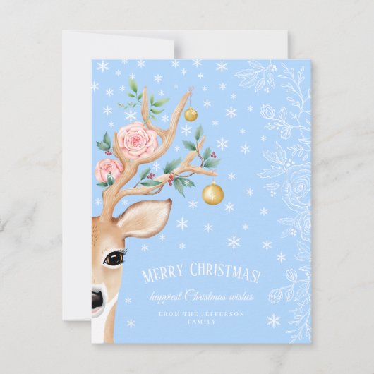 クリスマスディアホリーバラスノーフレークラインアートブルー シーズンカード (正面)