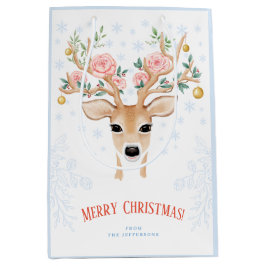 クリスマスディアホリーバラ雪片輪郭ブルー ミディアムペーパーバッグ