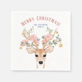 クリスマスディアホリーフラワー〔雄ジカの〕枝角 カラフル スタンダードカクテルナプキン