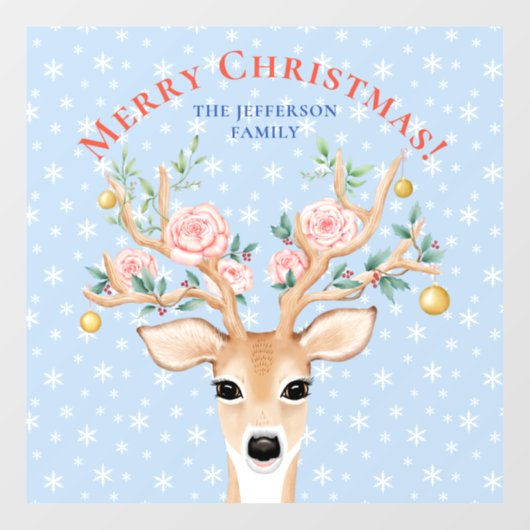 クリスマスディアホリーフローラアントラーウォーターカラースノー ウィンドウサイン (シート)