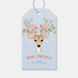 クリスマスディアホリーフローラアントラーウォーターカラースノー ギフトタグ