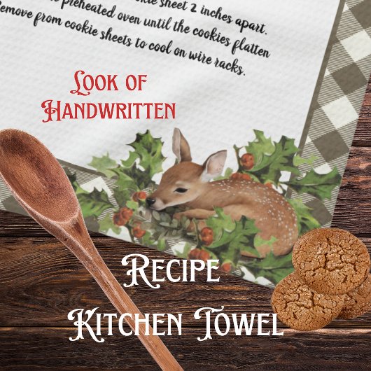 クリスマスディアホリーレシピキープサケベージュプレイド キッチンタオル