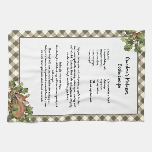 クリスマスディアホリーレシピキープサケベージュプレイド キッチンタオル (横)