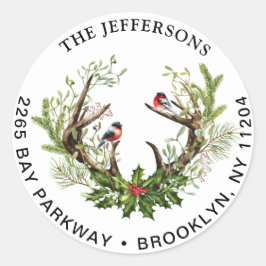 クリスマスディアホーン&バード差出人住所ラベル ラウンドシール